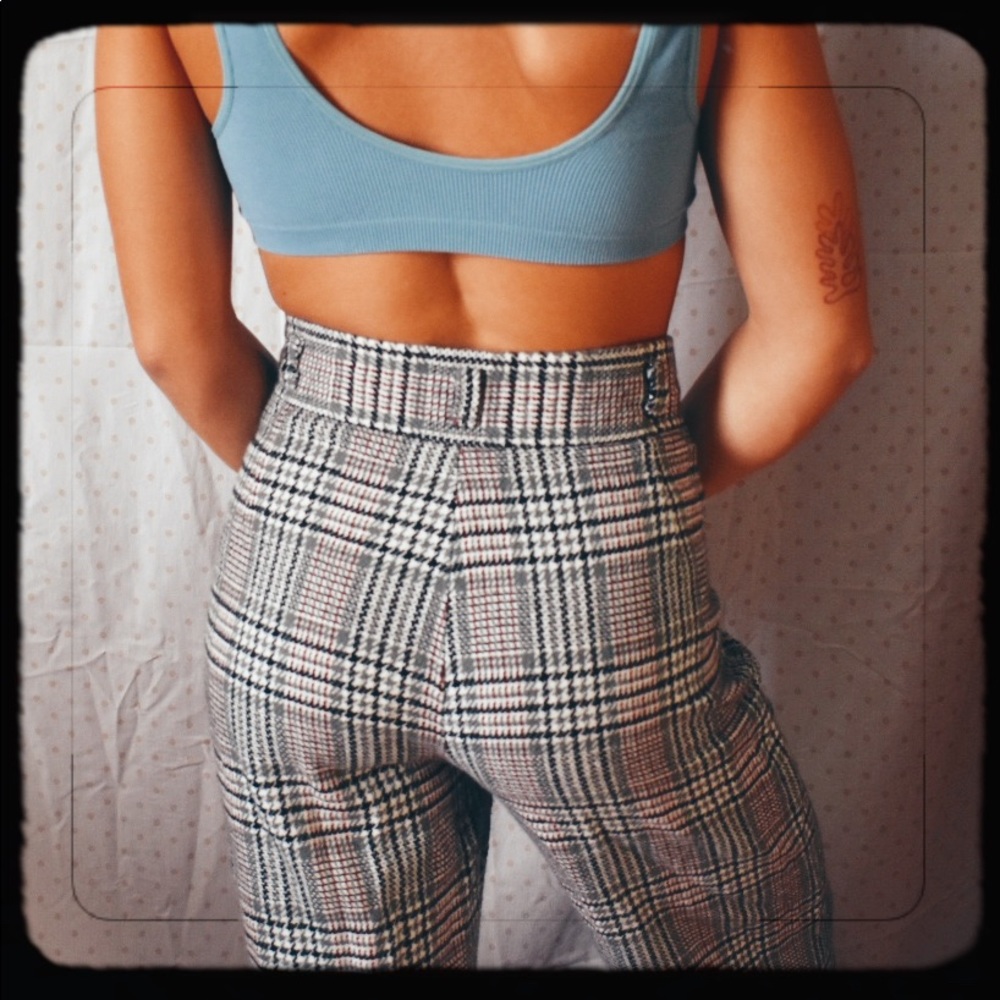 Vintage plaid high waisted wide leg trousers